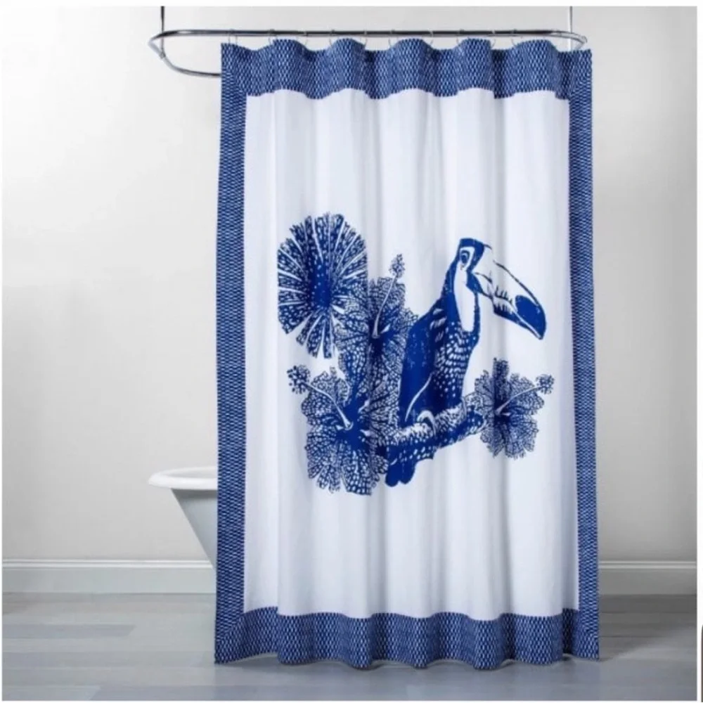 OPALHOUSE NWT toucan bird shower curtain -white/blue